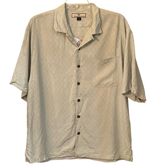 Tommy Bahama Short Sleeve Silk Button‎ Up Shirt Tan Vacation Summer Golf XL - Picture 1 of 7